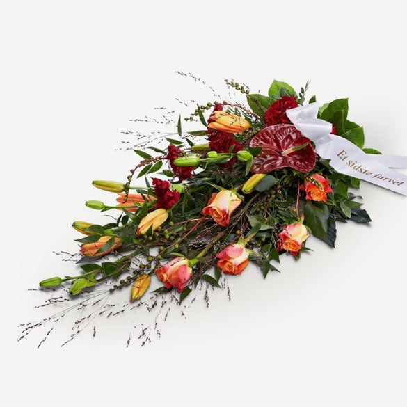 Bårebuket fyldig med bånd